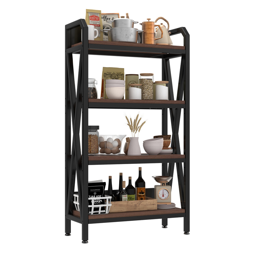 Rack 4-Level Storage Shelves Metal And Wooden Kitchen Shelves