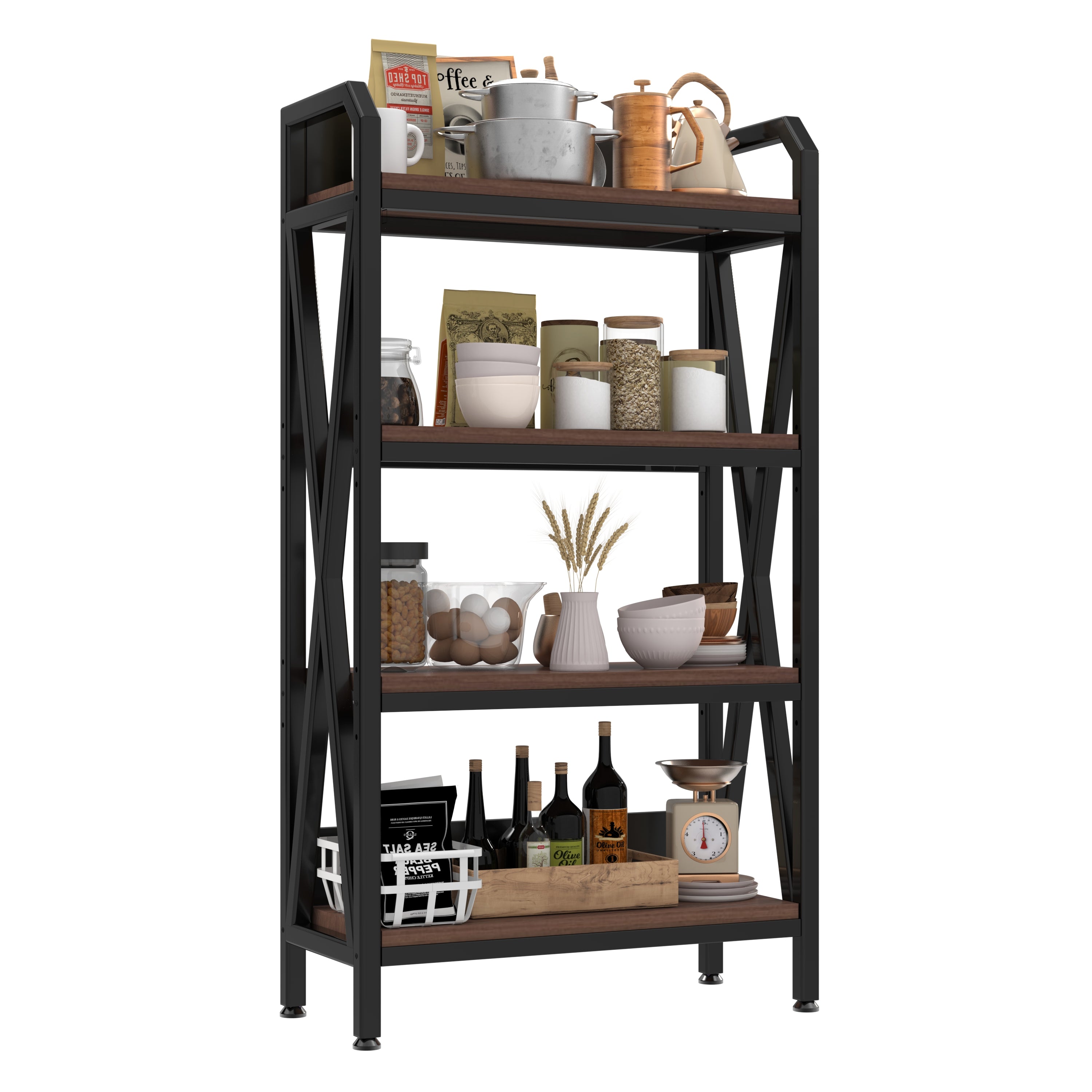 Rack 4-Level Storage Shelves Metal And Wooden Kitchen Shelves