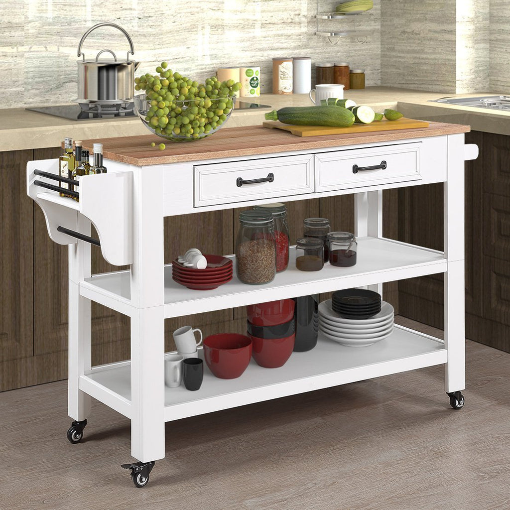 57” Rolling Kitchen Island with Storage,Kitchen Cart with Solid