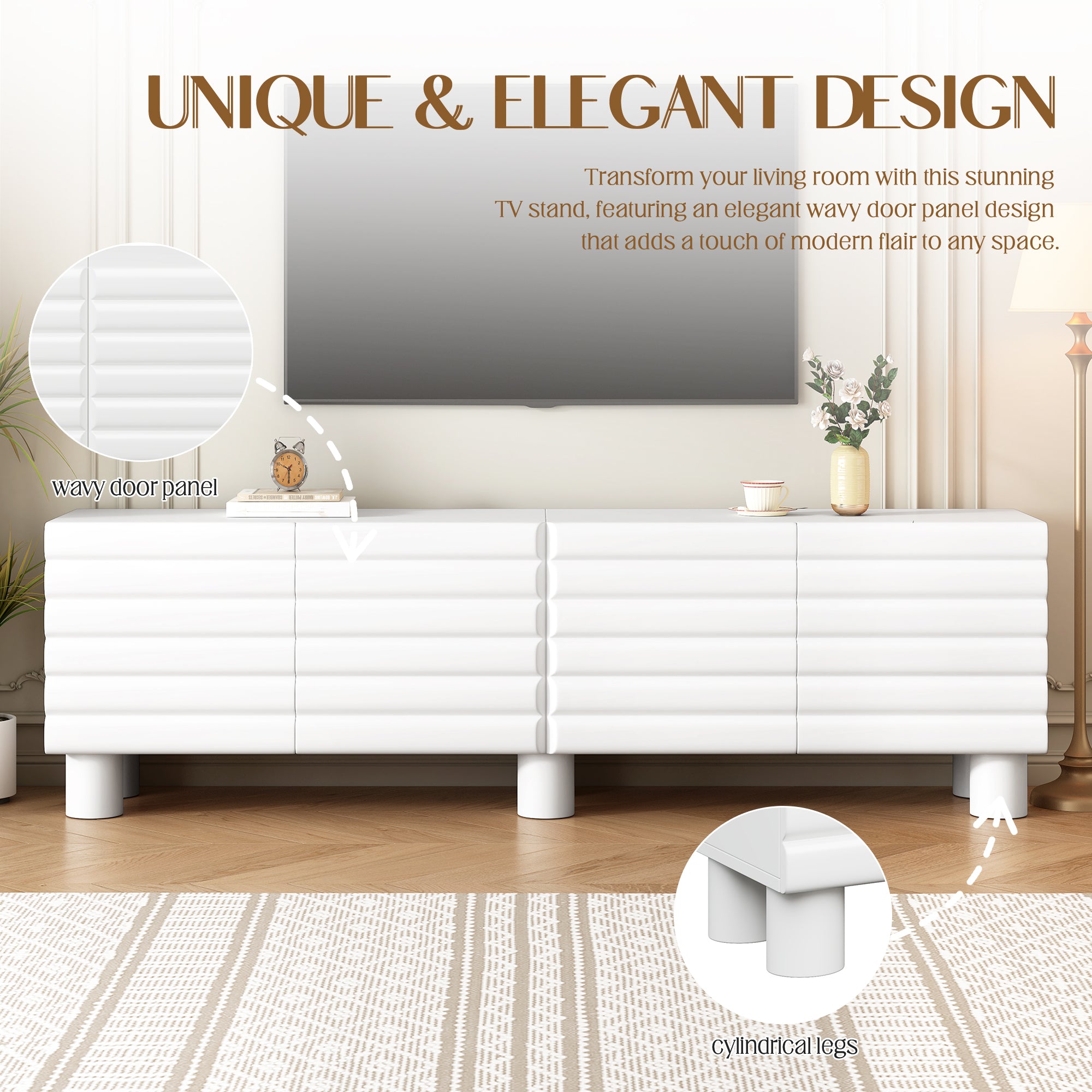 TV Cabinet With Adjustable Shelves, Cream Style TV Stand With 4 Cabinets For TVs Up To 75”