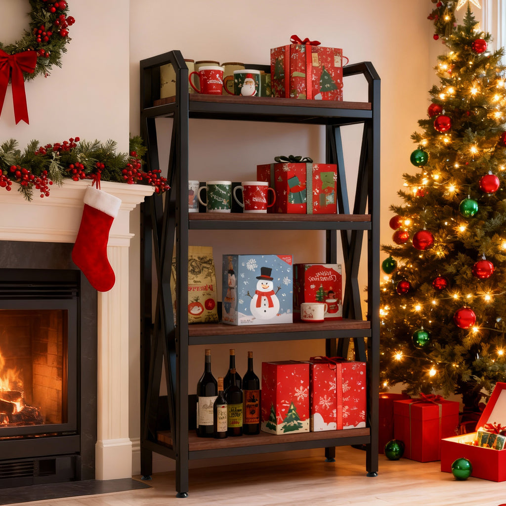 Rack 4-Level Storage Shelves Metal And Wooden Kitchen Shelves