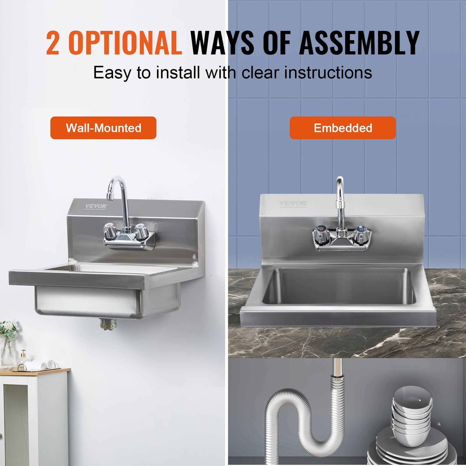 Commercial Hand Sink With Faucet, Stainless Steel Sink