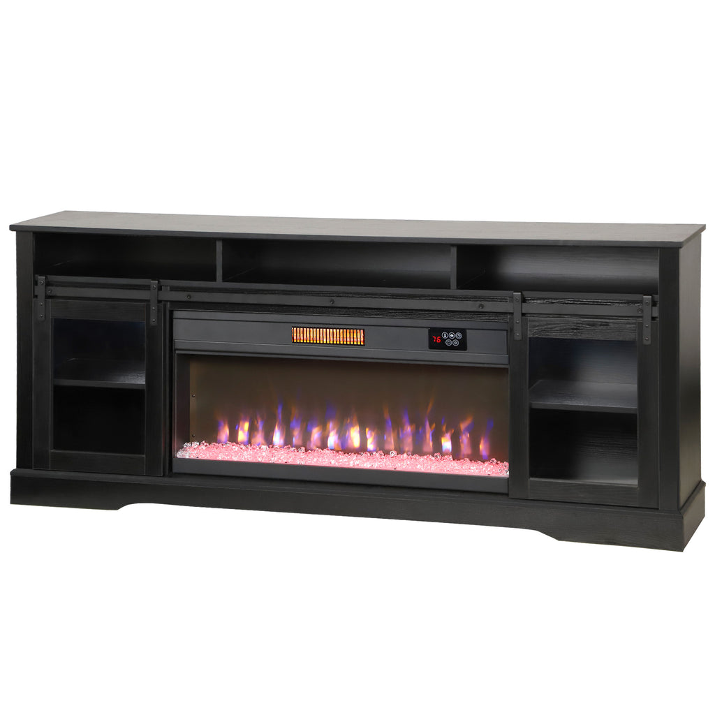 Fireplace TV Stand for TVs Up to 80”, TV Console with Electric Fireplace, Open Storage and Side Cabinets