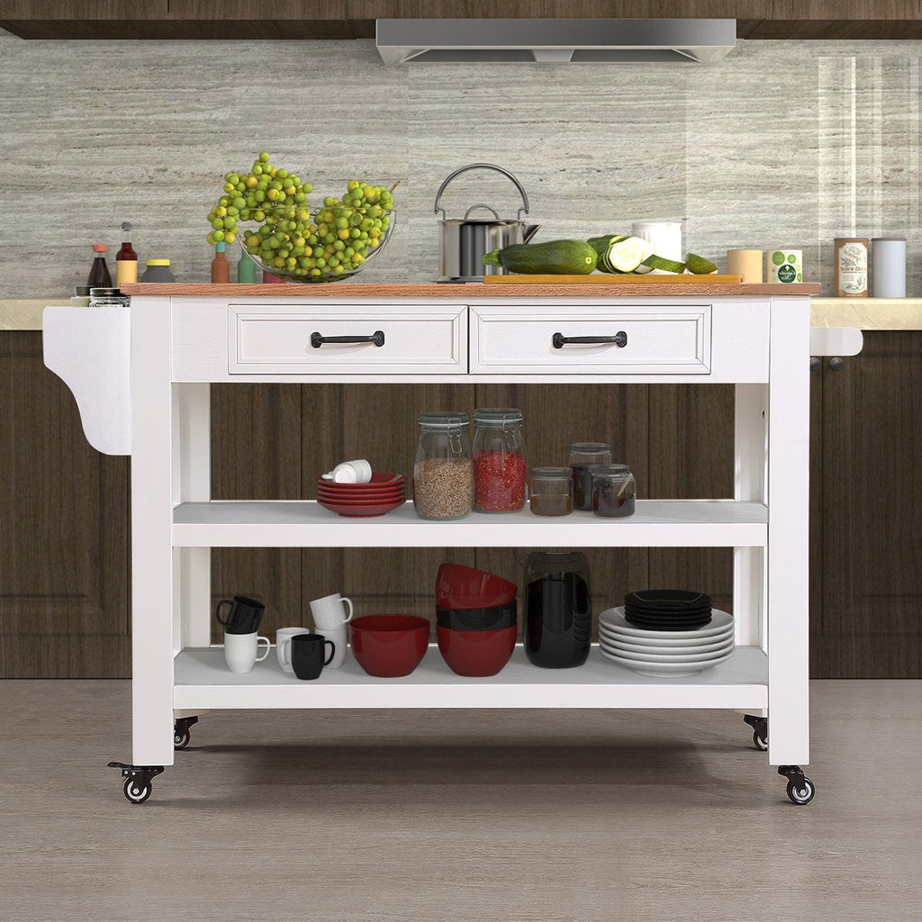 57” Rolling Kitchen Island with Storage,Kitchen Cart with Solid