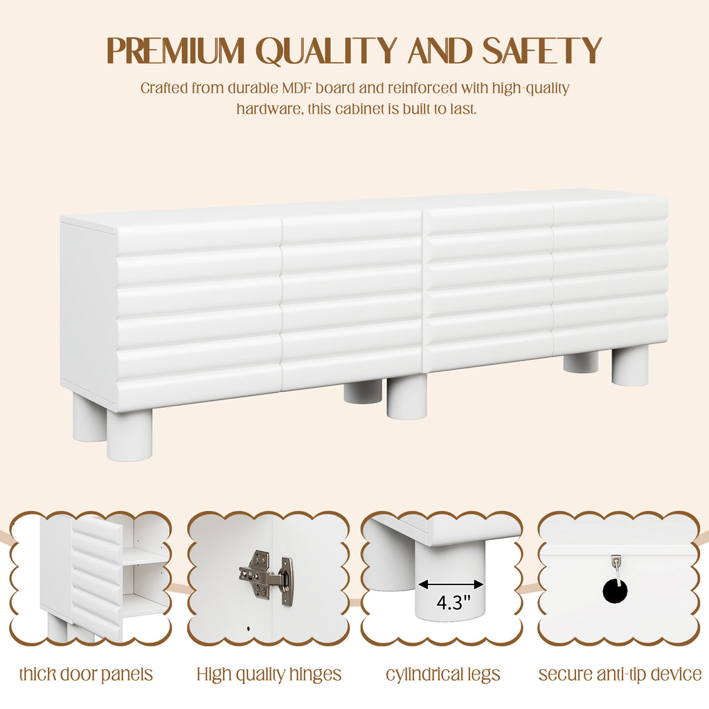 TV Cabinet With Adjustable Shelves, Cream Style TV Stand With 4 Cabinets For TVs Up To 75”