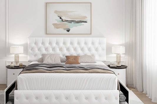 Queen Upholstered Bed Frame With Under Bed Drawers