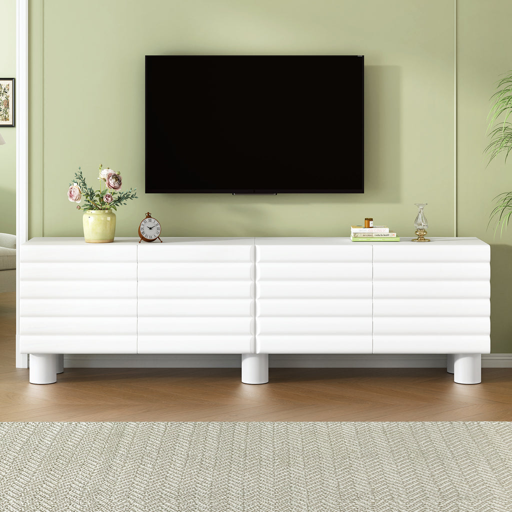 TV Cabinet With Adjustable Shelves, Cream Style TV Stand With 4 Cabinets For TVs Up To 75”