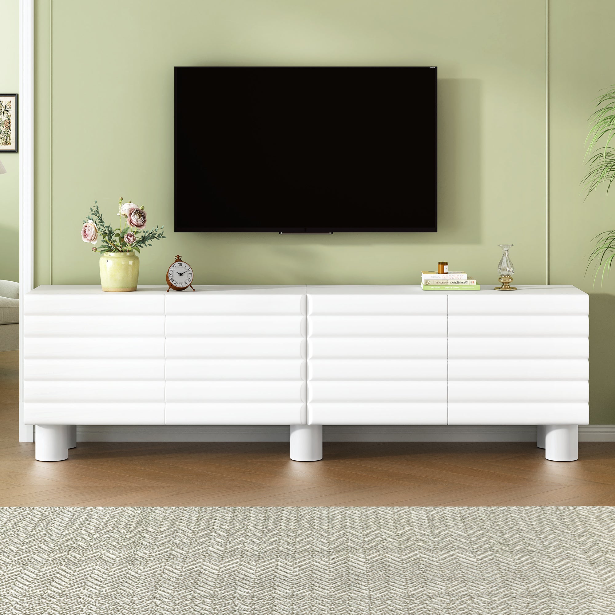 TV Cabinet With Adjustable Shelves, Cream Style TV Stand With 4 Cabinets For TVs Up To 75”