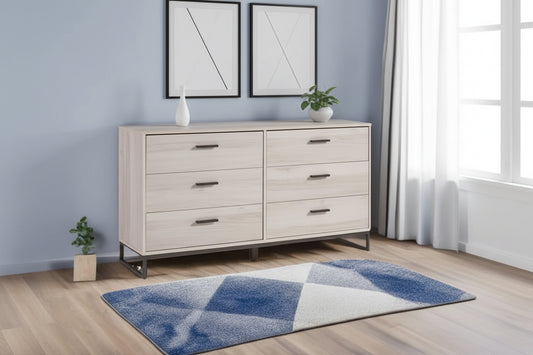 59” Beige 6 Drawer Dresser Engineered Wood