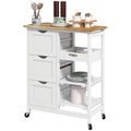 Rolling Kitchen Cart, Kitchen Island with Wood Top, Shelves & Drawers