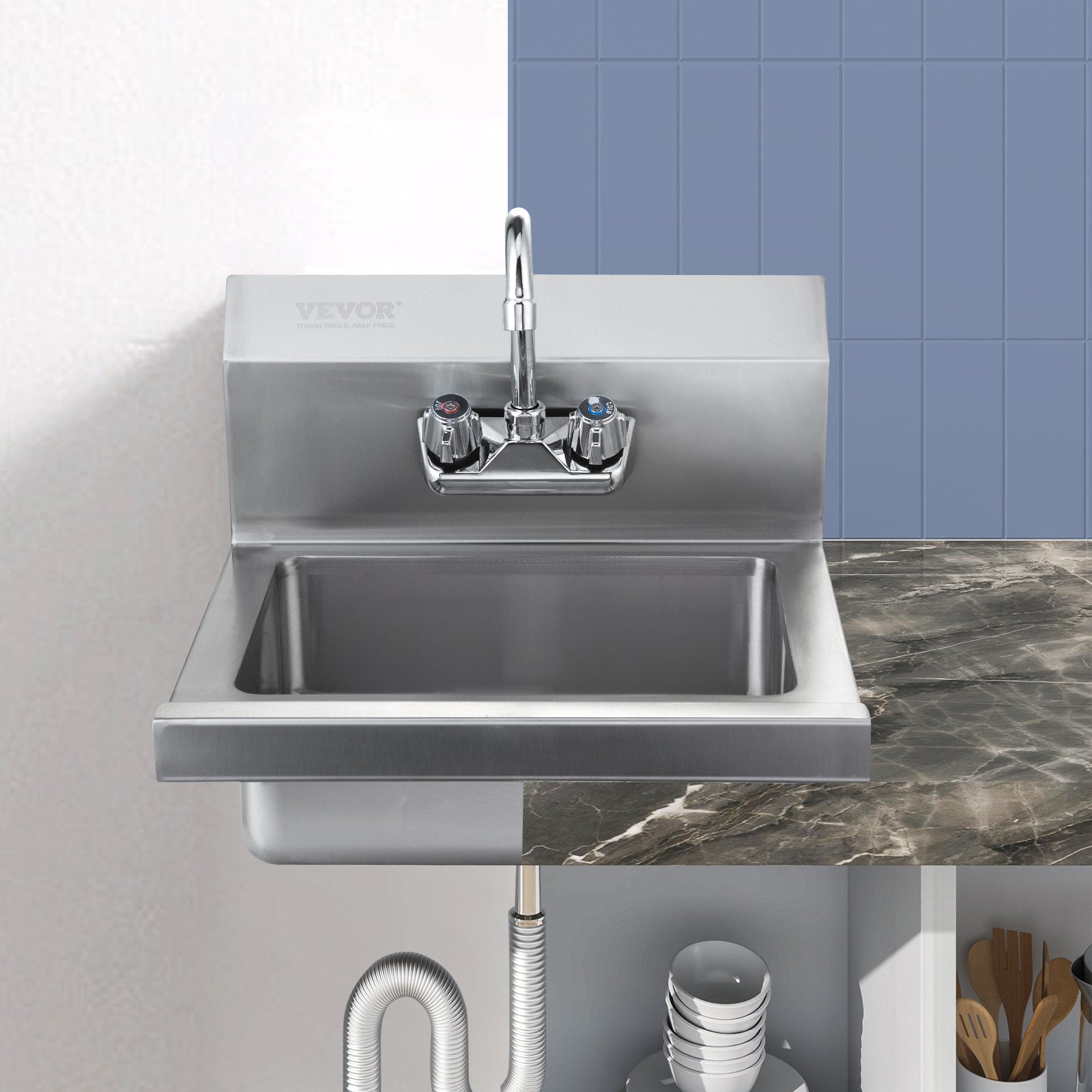 Commercial Hand Sink With Faucet, Stainless Steel Sink