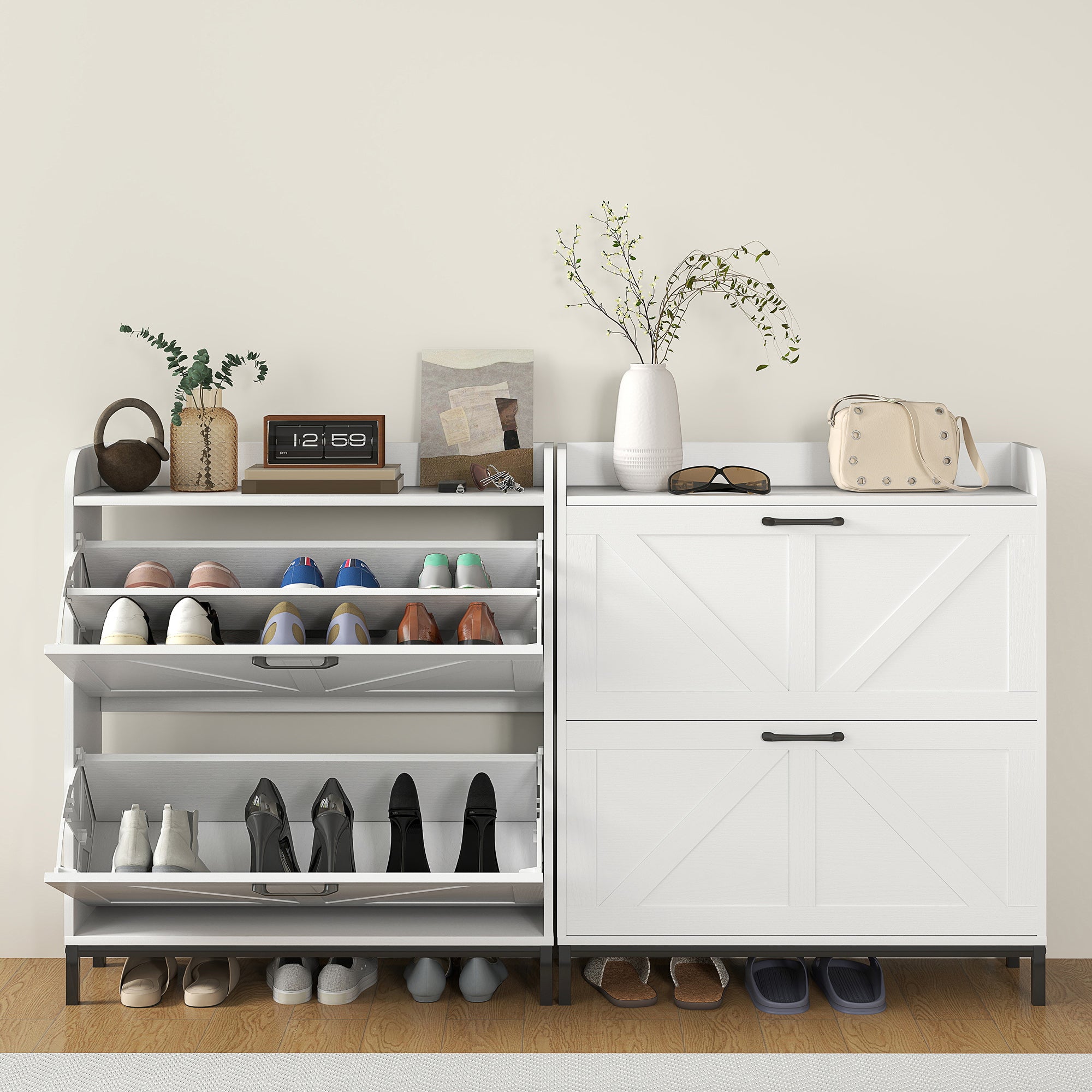 Shoe Cabinet Organizer with 2 Flip Drawers