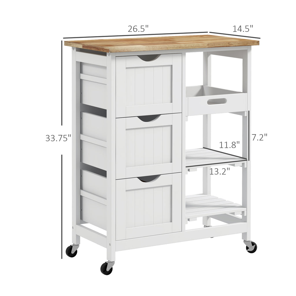 Rolling Kitchen Cart, Kitchen Island with Wood Top, Shelves & Drawers