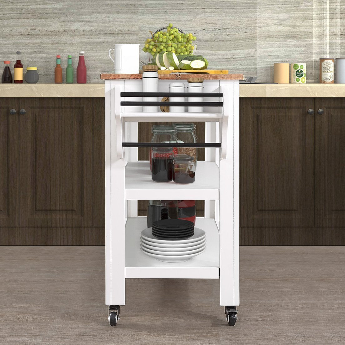 57” Rolling Kitchen Island with Storage,Kitchen Cart with Solid