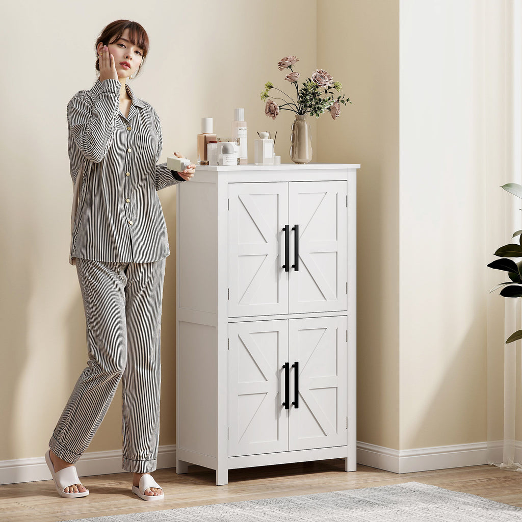 Farmhouse Bathroom Cabinet with 4 Doors and Adjustable Shelf