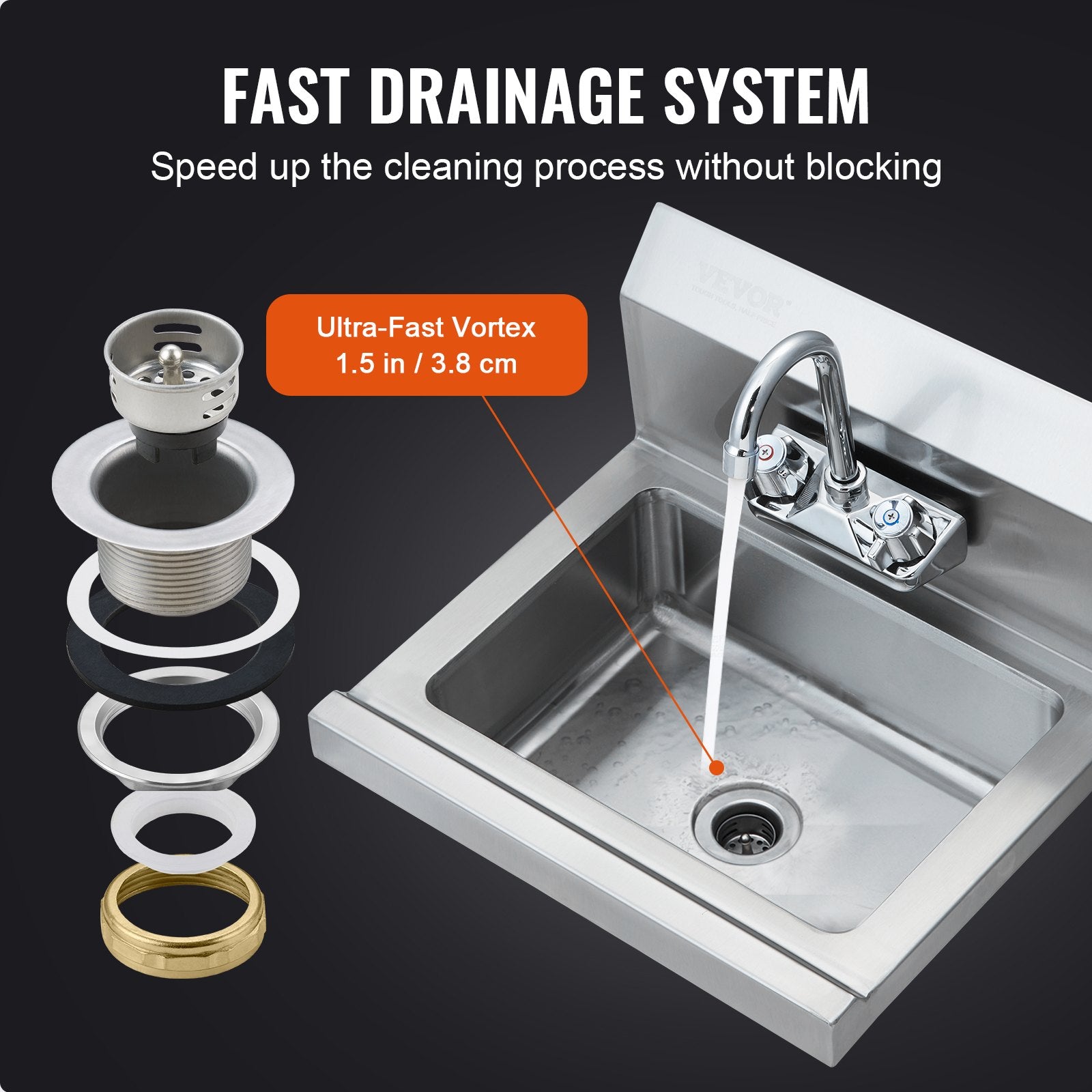 Commercial Hand Sink With Faucet, Stainless Steel Sink