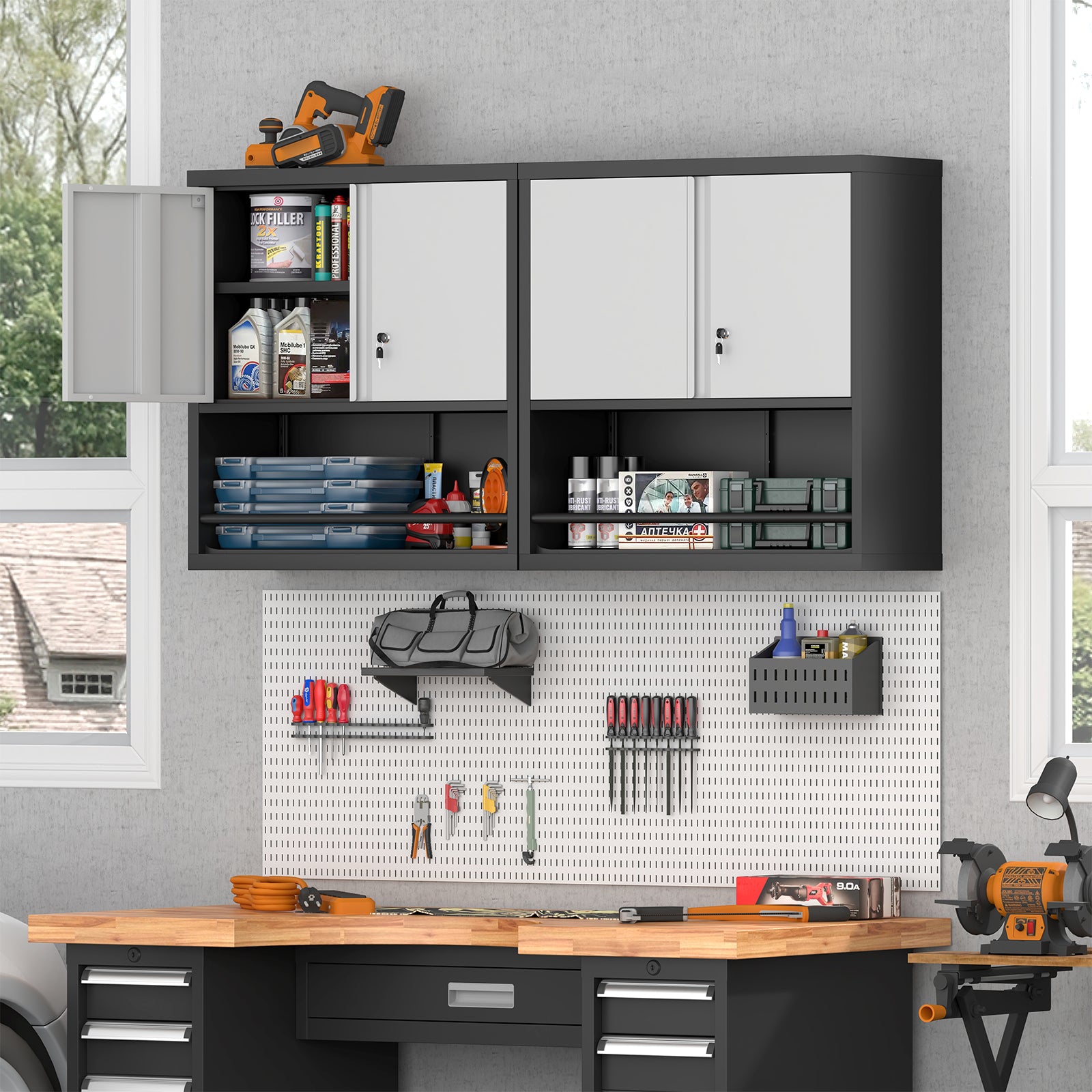 Metal Adjustable 2 Doors Metal Storage Cabinet Kitchen Pantry Cabinet With Adjustable Shelves