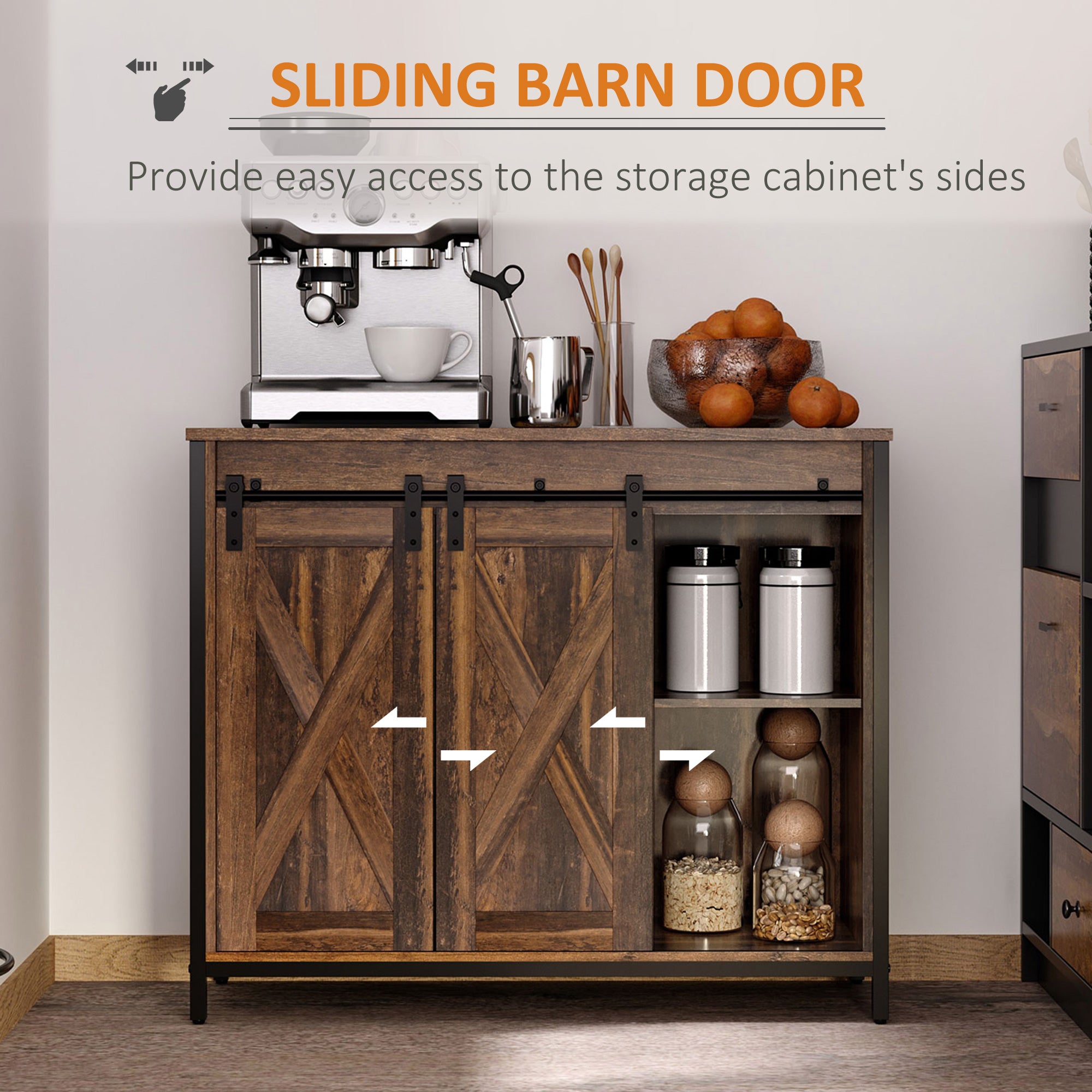 Industrial Sideboard Buffet Cabinet, Coffee Bar Cabinet, Kitchen Cabinet With Sliding Barn Doors