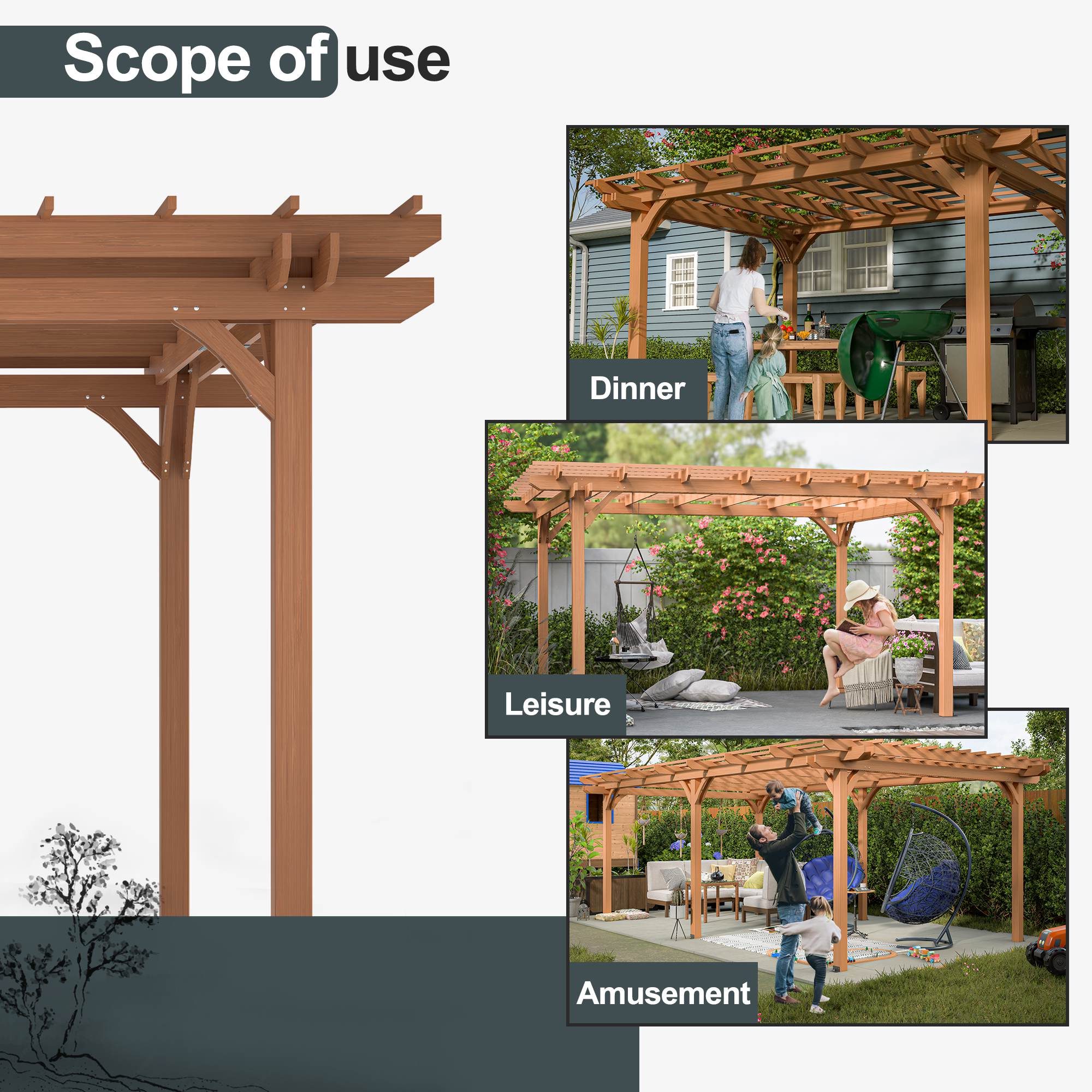 Outdoor Wood Pergola, Wooden Patio Pergola Gazebo