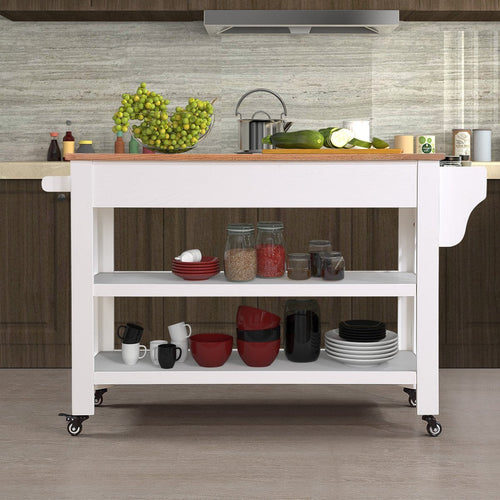 57” Rolling Kitchen Island with Storage,Kitchen Cart with Solid