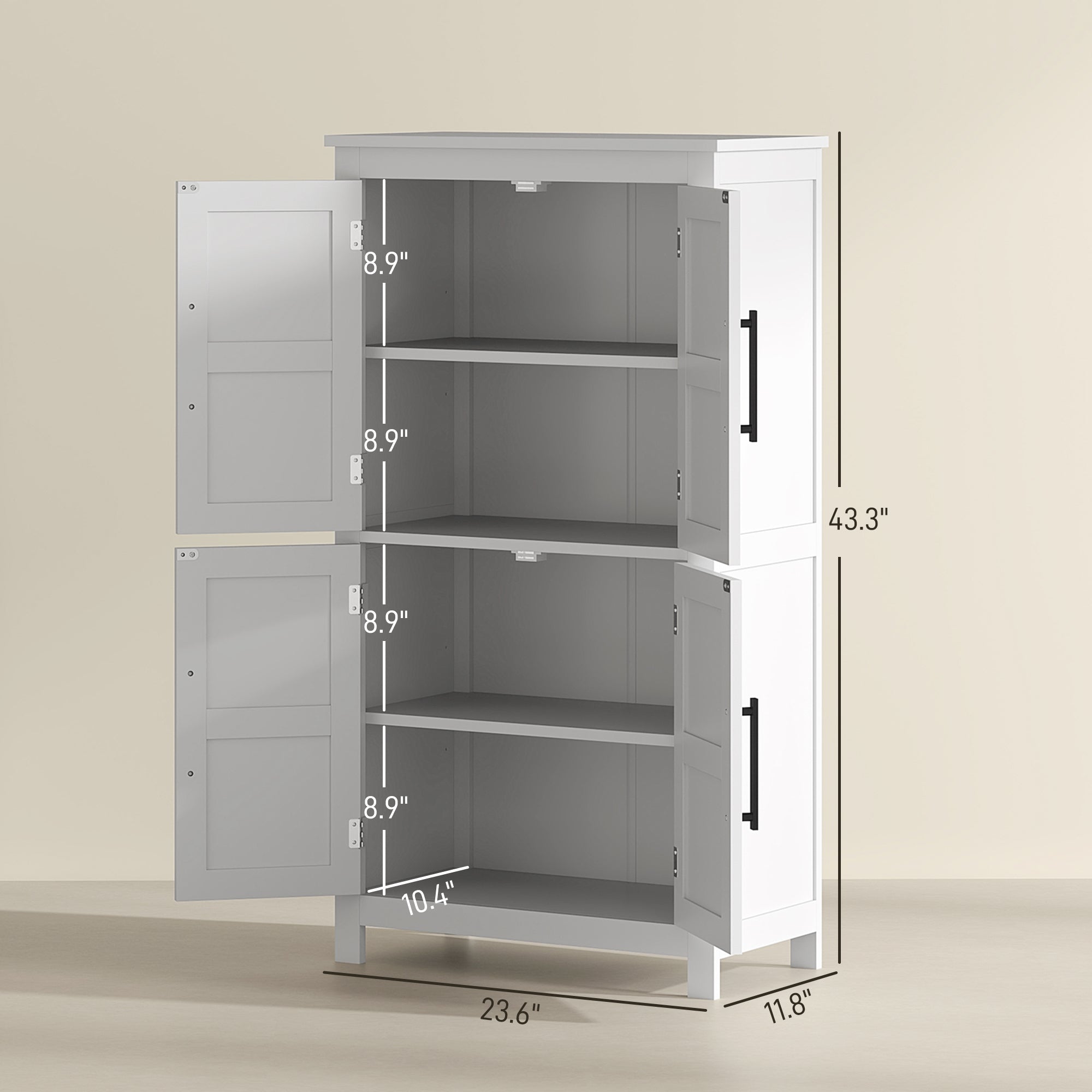 Farmhouse Bathroom Cabinet with 4 Doors and Adjustable Shelf