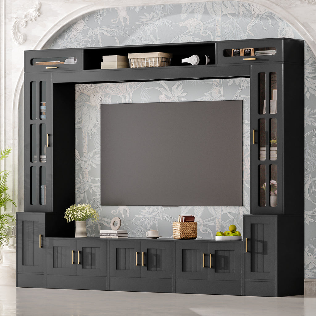 98” Wall Unit Entertainment Center With Bookshelves For TVs Up To 80”