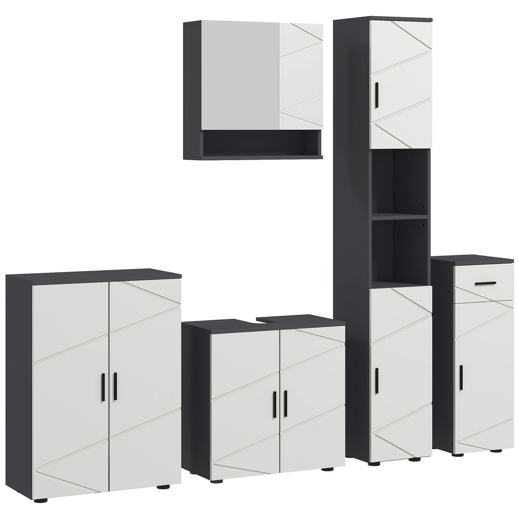 Kleankin 5-Piece Bathroom Furniture Set, Bathroom Storage Cabinet With Doors And Shelves