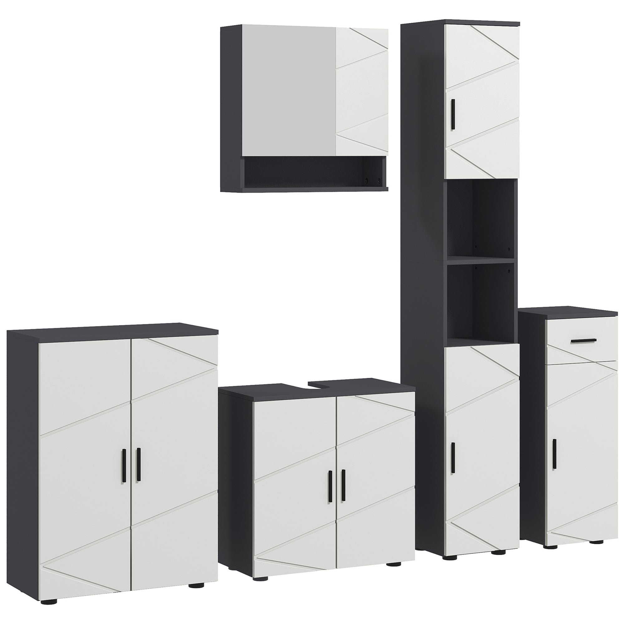 Kleankin 5-Piece Bathroom Furniture Set, Bathroom Storage Cabinet With Doors And Shelves