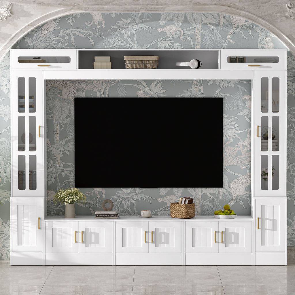 98.4” W Wall Unit Entertainment Center With Bookshelves For TVs Up To 80”