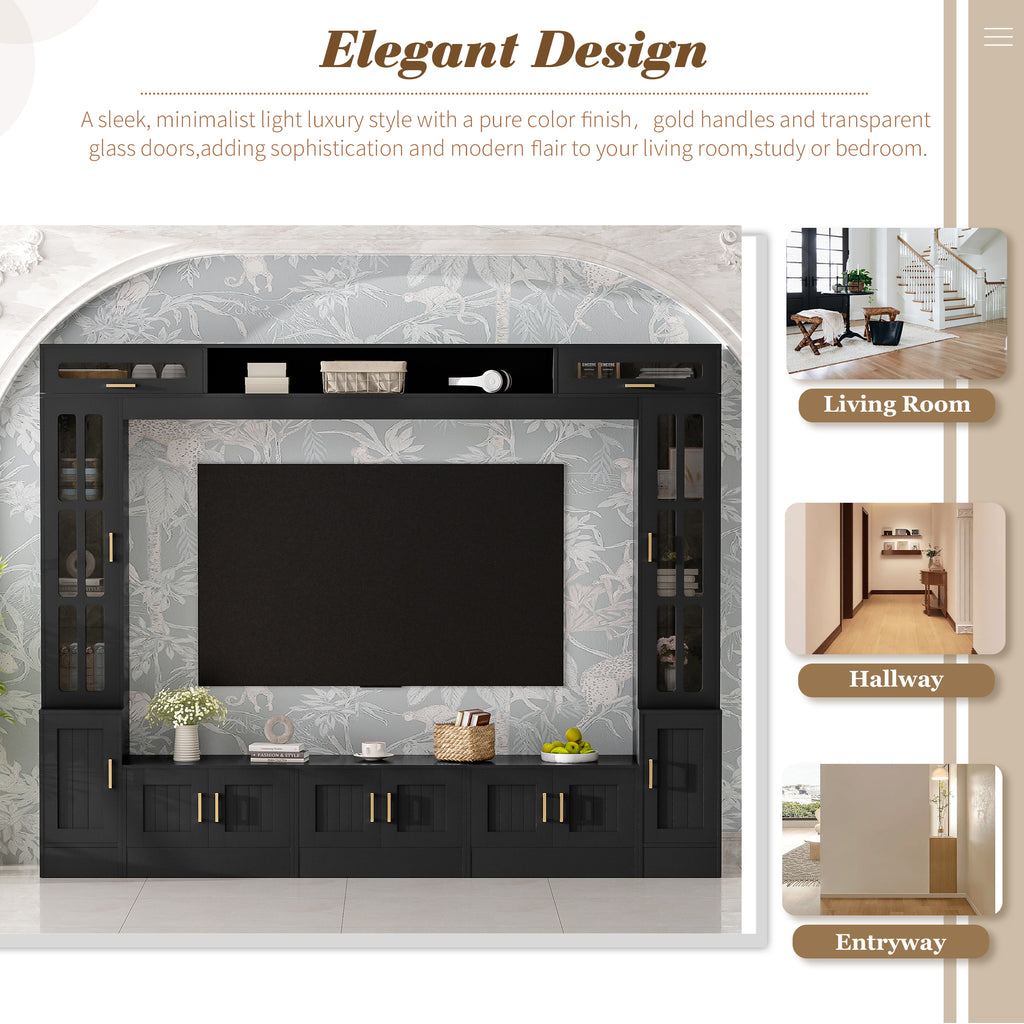 98” Wall Unit Entertainment Center With Bookshelves For TVs Up To 80”