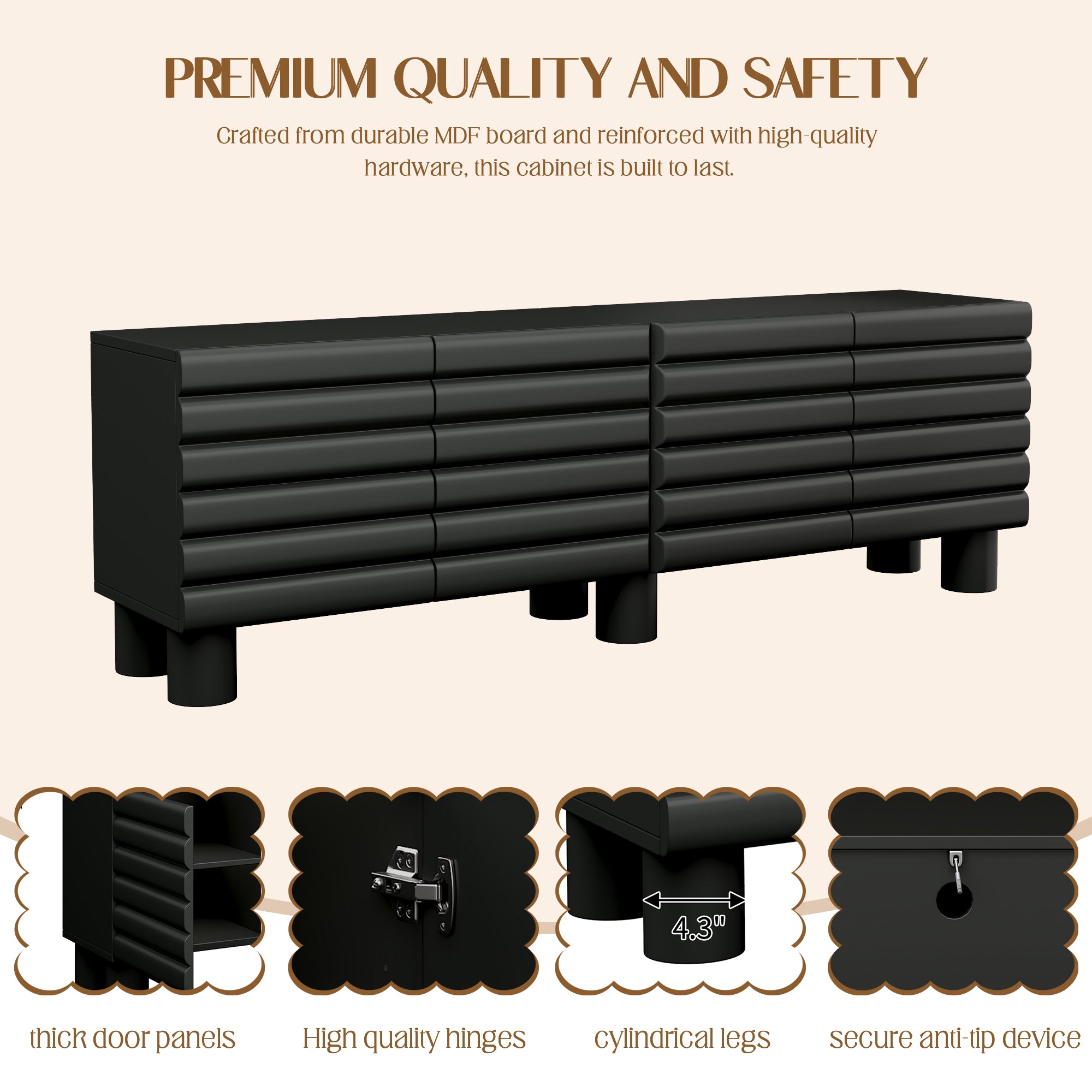 TV Cabinet With Adjustable Shelves, Cream Style TV Stand With 4 Cabinets For TVs Up To 75”