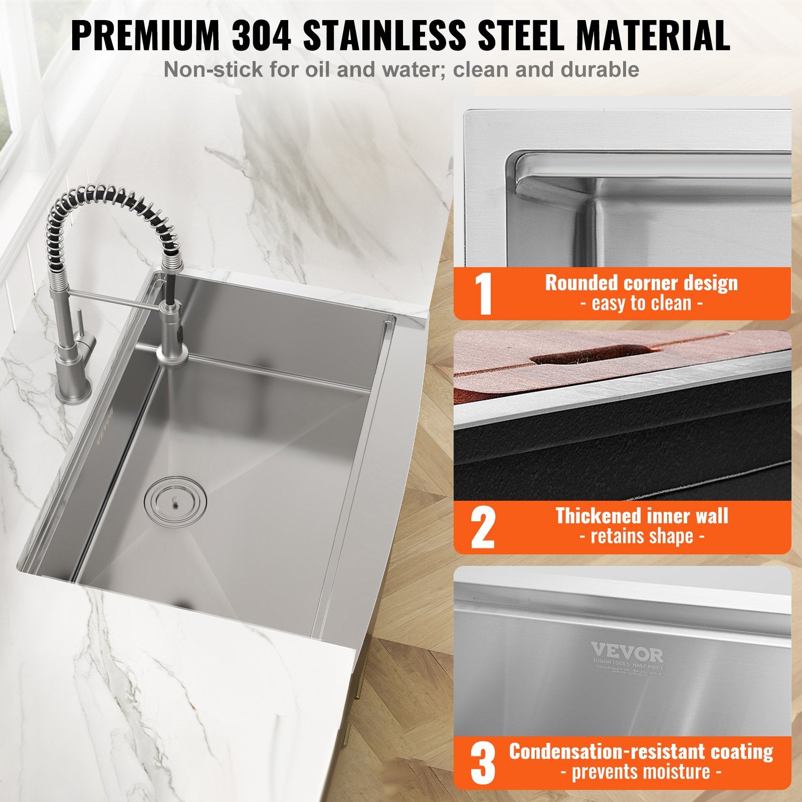 Kitchen Sink, 304 Stainless Steel Drop-33”