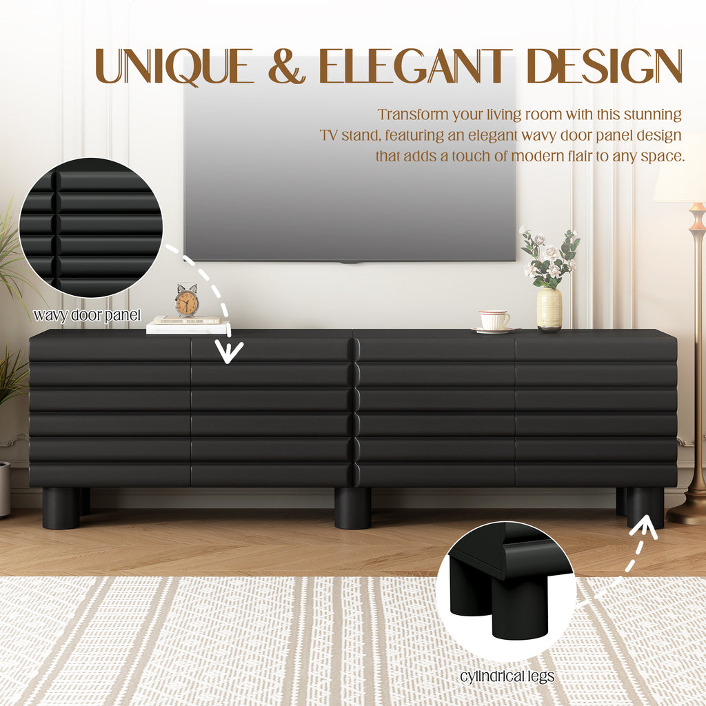 TV Cabinet With Adjustable Shelves, Cream Style TV Stand With 4 Cabinets For TVs Up To 75”